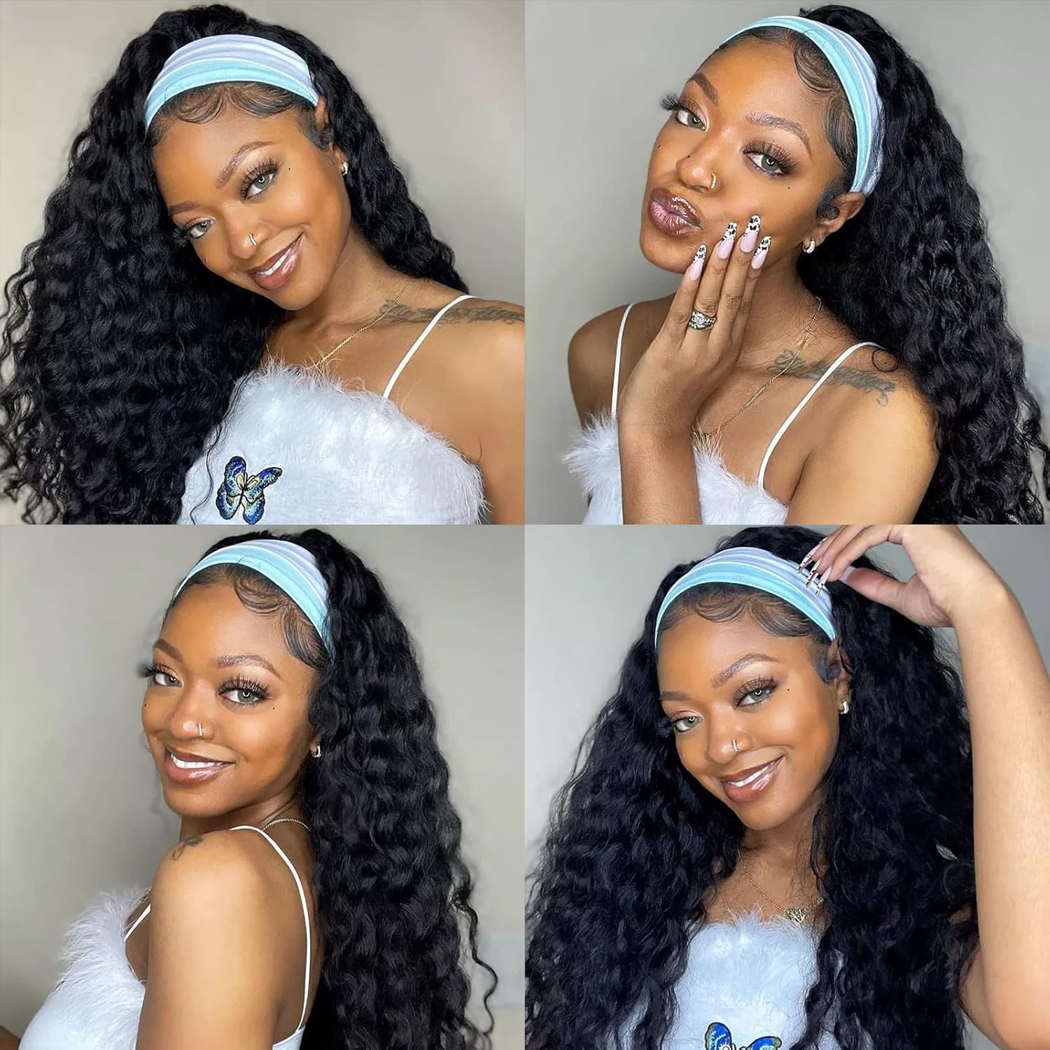 Ldjoy Deep Wave Headband Wig Natural Black Human Hair Wig For Women