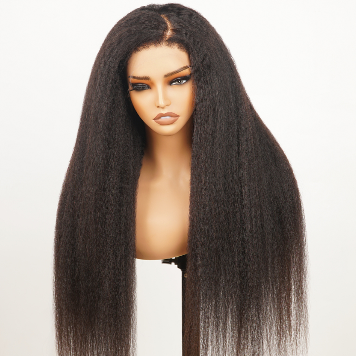 Ldjoy Kinky Straight 13x4 HD Lace Front Wig Natural Black Human Hair Wig