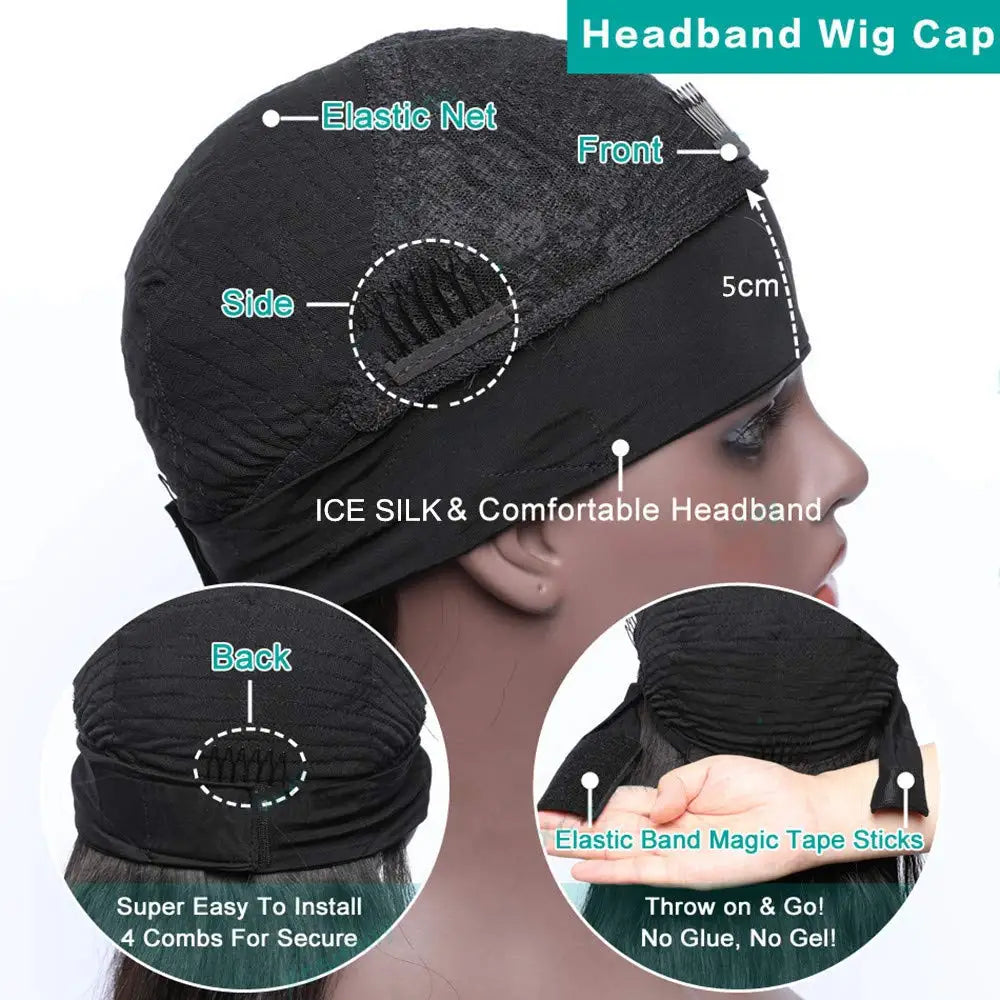 Ldjoy Kinky Straight Headband Wig Natural Black Human Virgin Hair For Women 180% Density