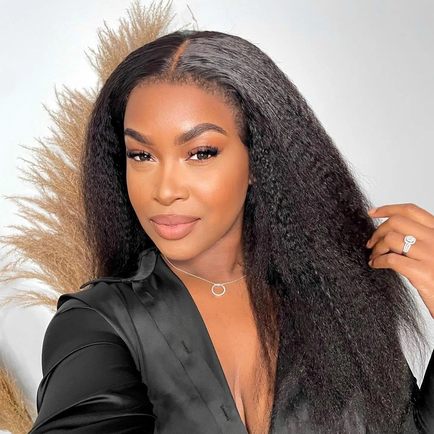 Ldjoy Kinky Straight T Part Wig Natural Black Human Virgin Hair For Women 180% Density