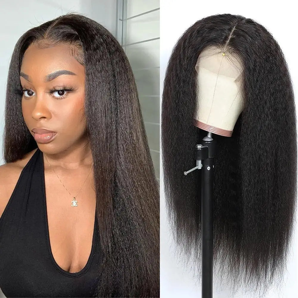 Ldjoy Kinky Straight T Part Wig Natural Black Human Virgin Hair For Women 180% Density