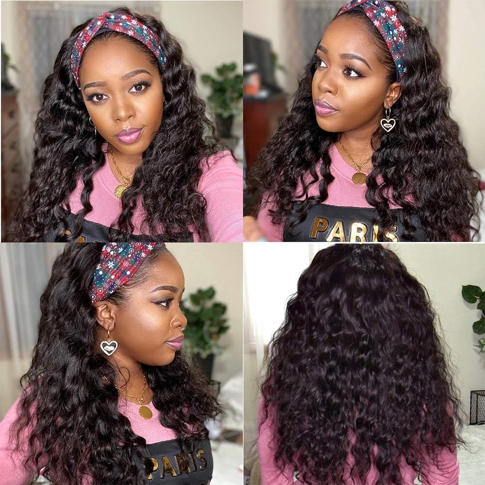 Ldjoy Loose Deep Wave Headband Wig Natural Black Human Virgin Hair For Women 180% Density