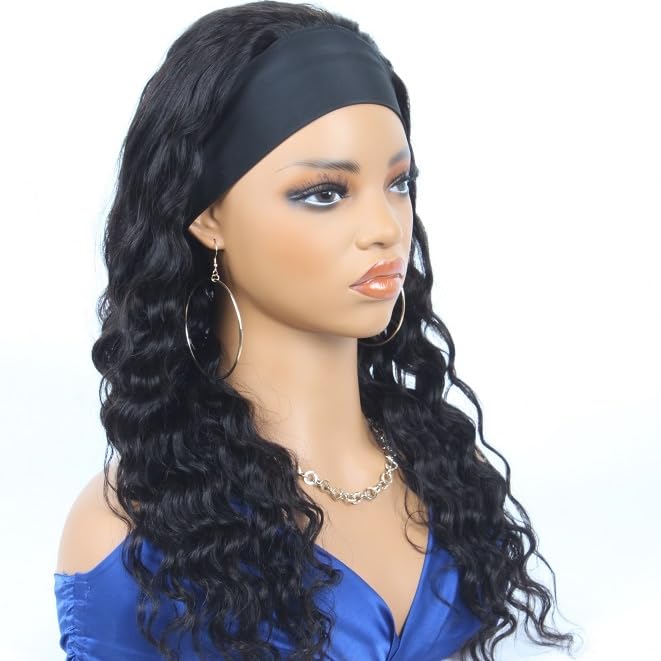 Ldjoy Loose Deep Wave Headband Wig Natural Black Human Virgin Hair For Women 180% Density