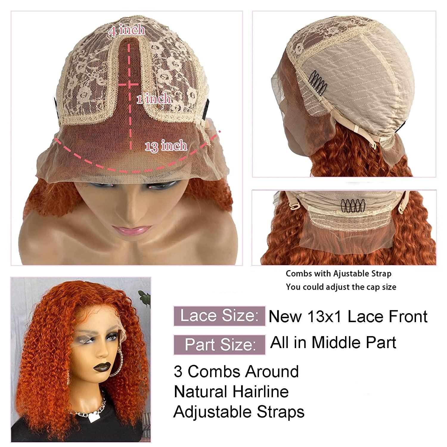 Ginger Curly Lace Front Wig Brazilian Human Hair 13x1 T Part Lace Front Colored Wigs Pre Plucked Hairline