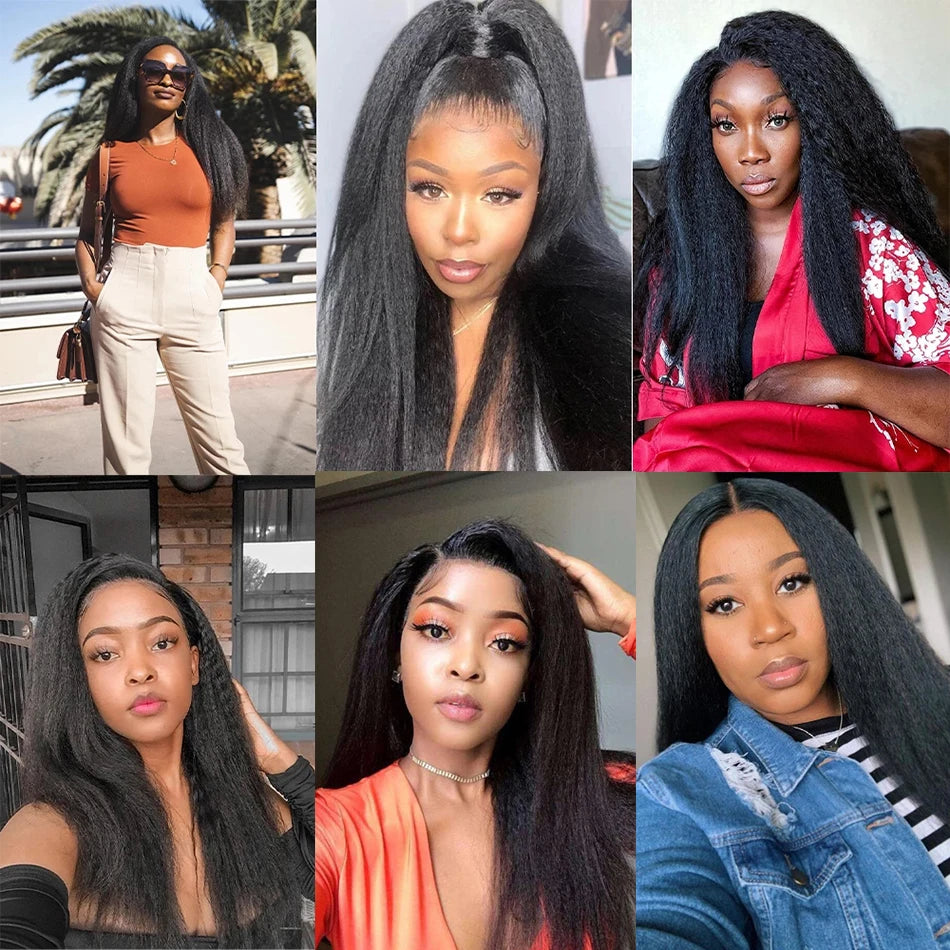 Ldjoy 16-30 Inch Kinky Straight Pre-Cut Glueless Wig 5x5/4x6 HD Lace Closure Wig Natural Black Human Virgin Hair