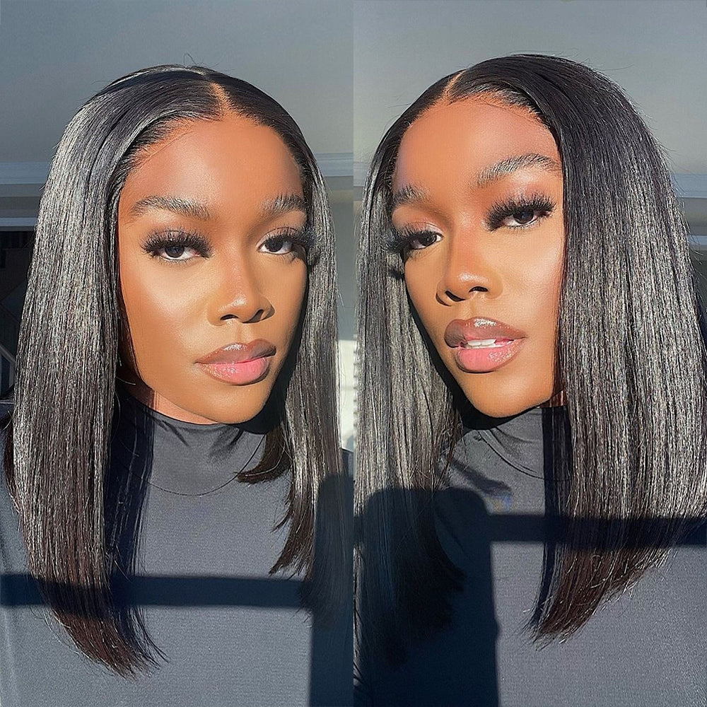 Ldjoy Short Bob Straight 4x4 Pre-Cut Lace Wig Lace Closure Glueless Human Hair Wig 180% Density