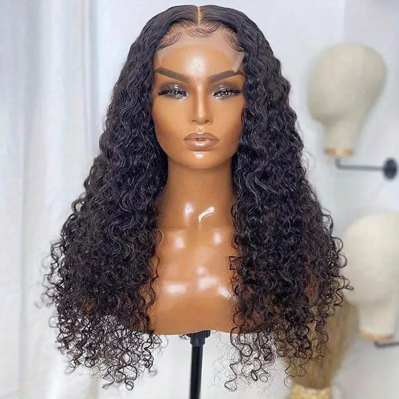 Ldjoy Deep Wave 4x4 Lace Closure Wig Natural Black Human Hair Wig