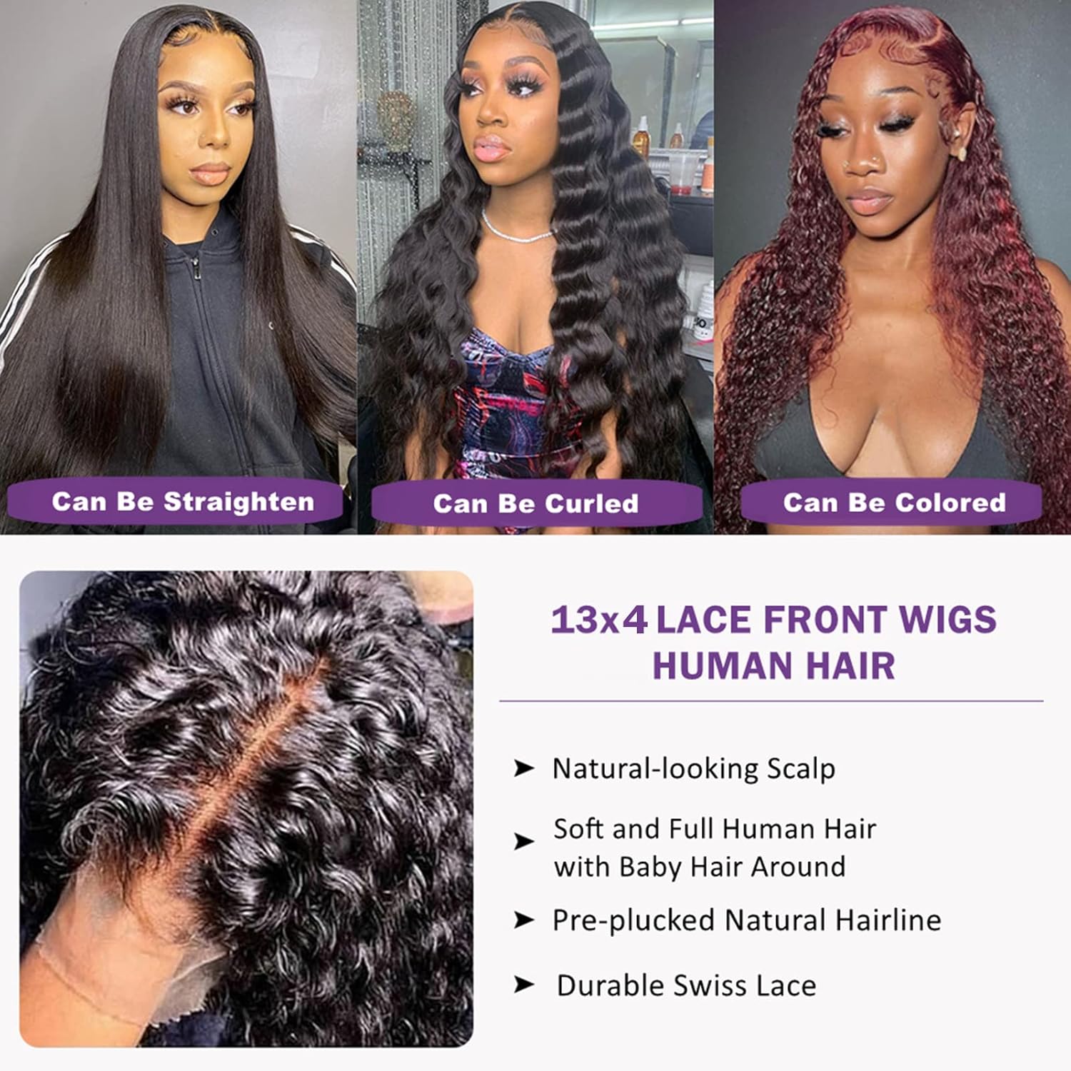 Ldjoy Deep Wave 13x4 Lace Front Wig Natural Black Human Hair Wig