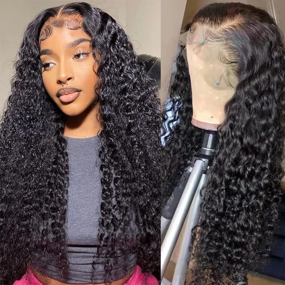 Ldjoy Deep Wave 13x4 Lace Front Wig Natural Black Human Hair Wig