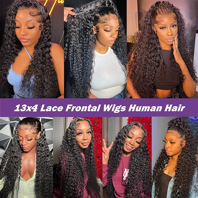Ldjoy Deep Wave 13x4 Lace Front Wig Natural Black Human Hair Wig