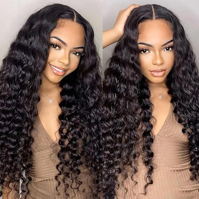 Ldjoy Deep Wave 13x4 Lace Front Wig Natural Black Human Hair Wig