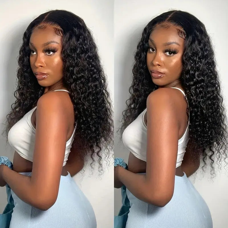 Ldjoy Deep Wave 4x4 Lace Closure Wig Natural Black Human Hair Wig