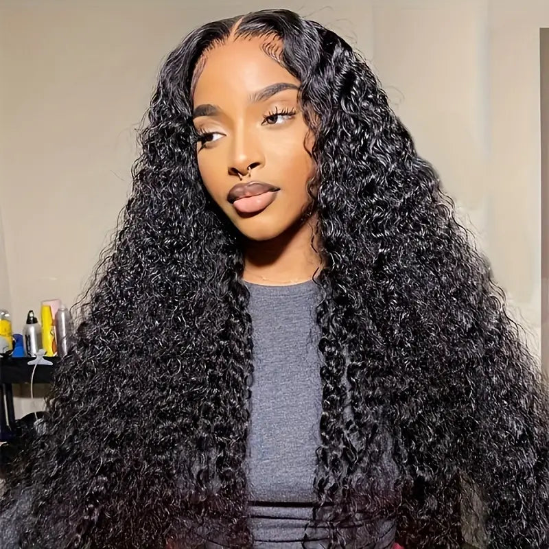 Ldjoy Deep Wave 4x4 Lace Closure Wig Natural Black Human Hair Wig