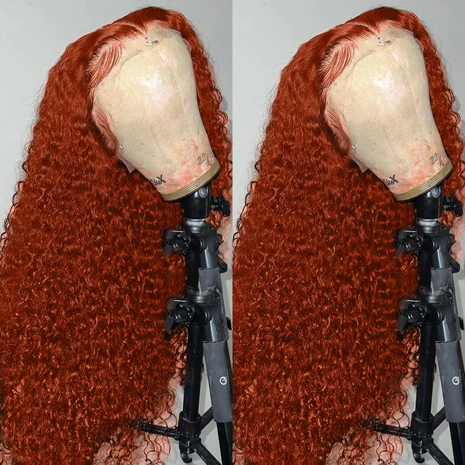 Ginger Curly Lace Front Wig Brazilian Human Hair 13x1 T Part Lace Front Colored Wigs Pre Plucked Hairline