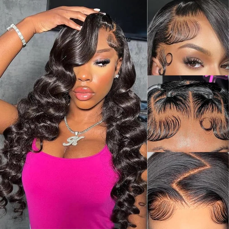 Loose Wave Lace Front Wigs Human Hair Pre Plucked 13x4 Transparent Frontal Wigs