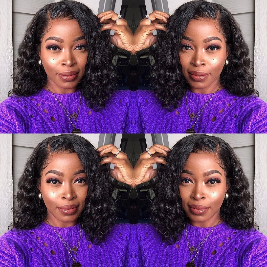 Ldjoy Deep Wave 13x6 Lace Front Bob Wig Natural Black Human Hair Wig For Women