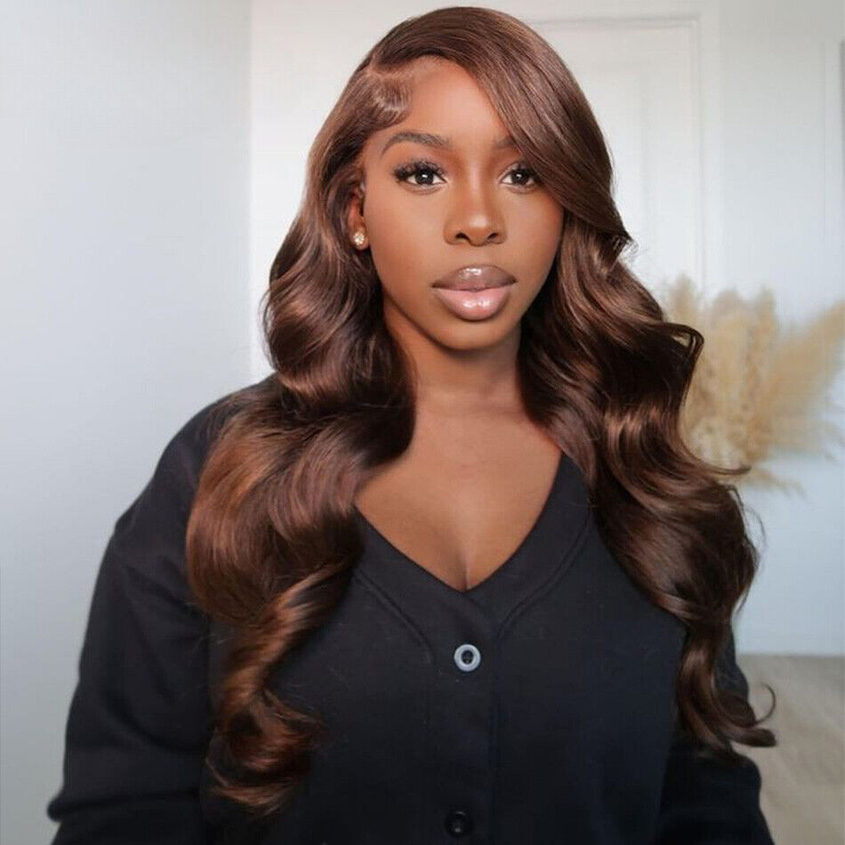 Ldjoy Chocolate Brown Body Wave Human Hair Wig 13x4 Lace Front Wig Pre-plucked For Women