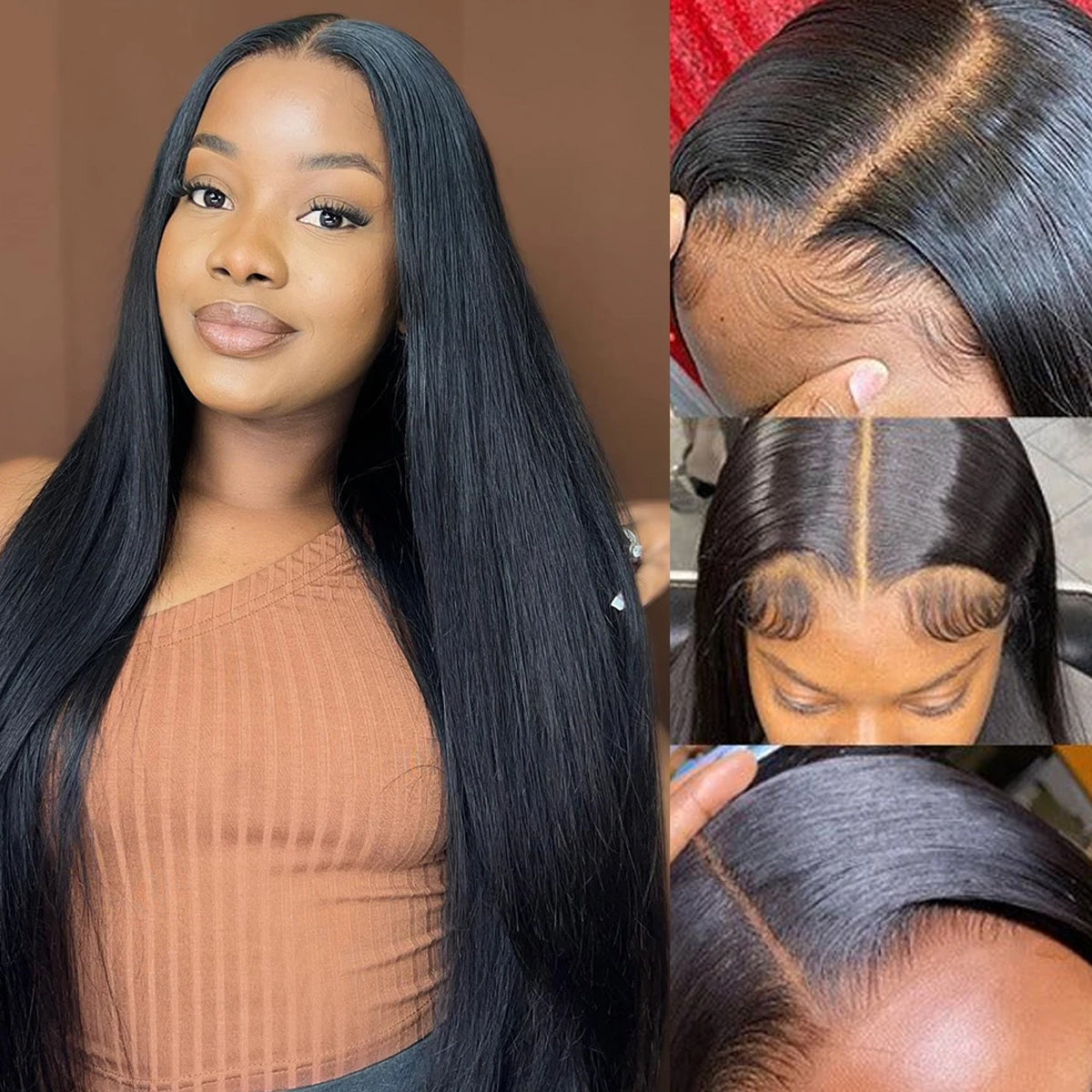 Ldjoy Wigs 4x4 Straight Lace Closure Wigs Pre Plucked Bleached Knots with Baby Hair 180 Density for Black Women Natural Black Color
