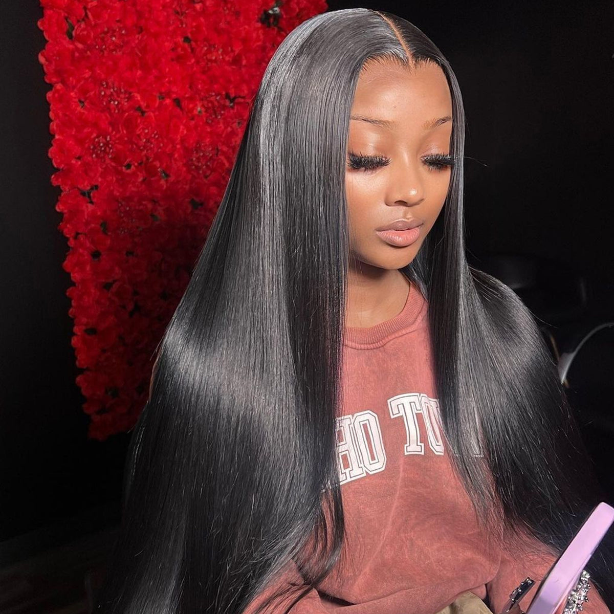 Ldjoy Wigs 4x4 Straight Lace Closure Wigs Pre Plucked Bleached Knots with Baby Hair 180 Density for Black Women Natural Black Color