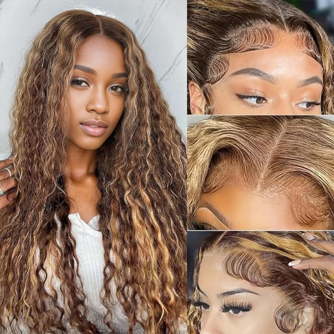 Highlight 4/27 Lace Front Human Hair Wigs Pre Plucked Deep Curly Wave