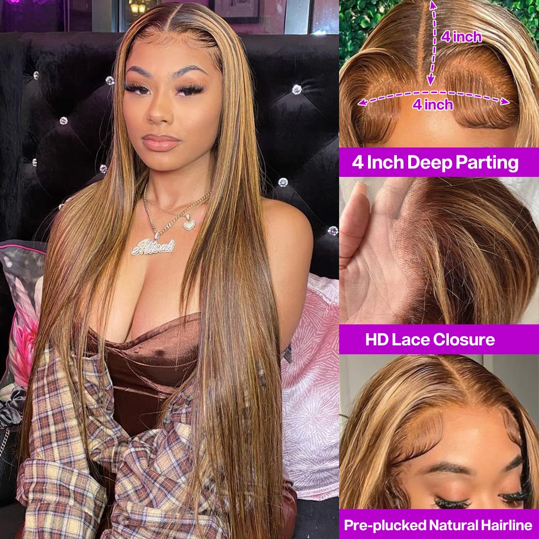 4/27 4x4 Glueless Lace Closure Straight wig Human Hair Wigs