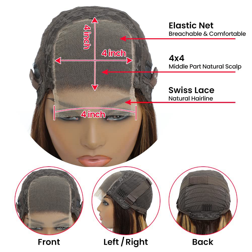 4/27 4x4 Glueless Lace Closure Straight wig Human Hair Wigs Ldjoy Color