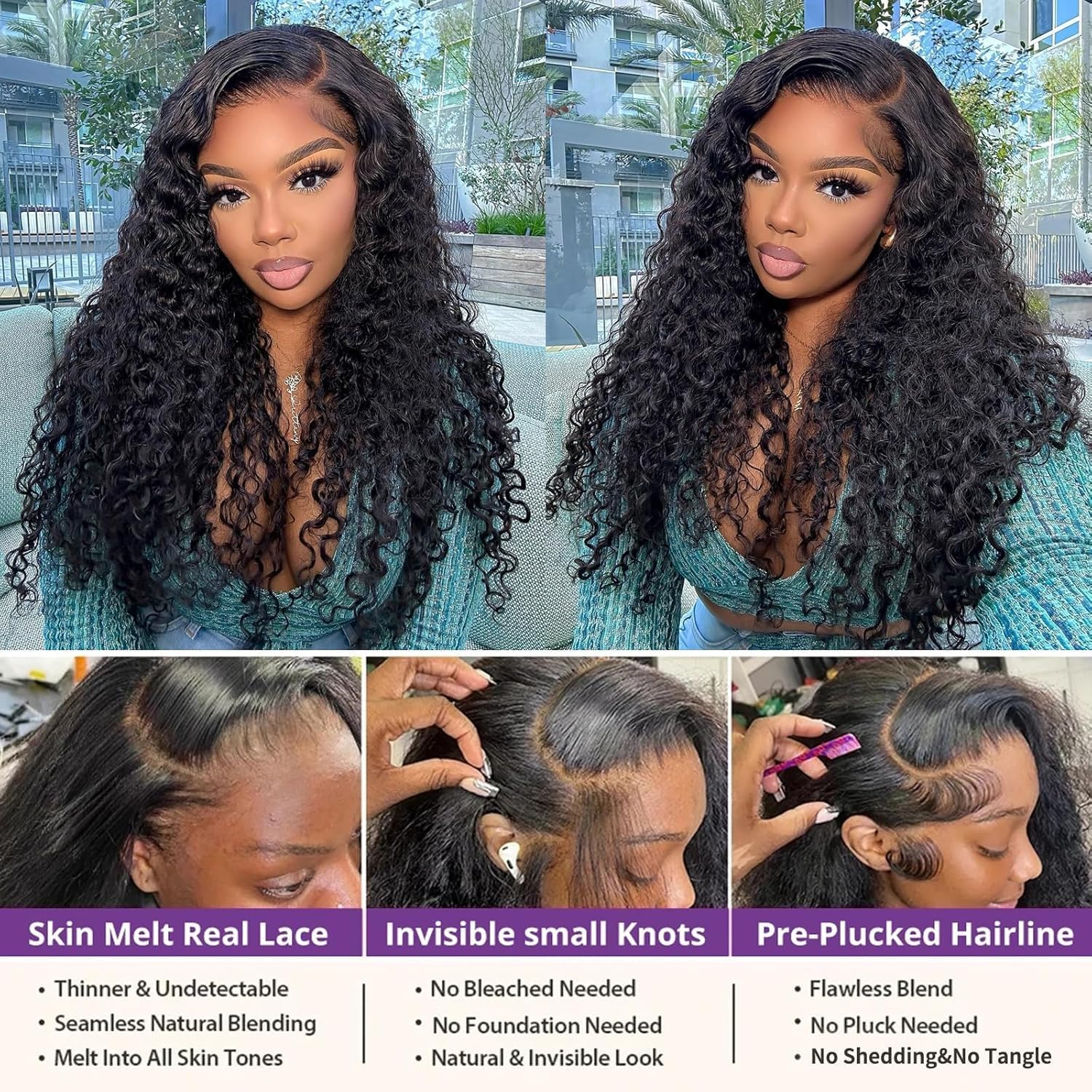 Ldjoy Water Wave Lace Front Wigs Human Hair Wigs for Women 13x4 Glueless Lace Frontal Wigs Human Hair Pre Plucked with Baby Hair Wet and Wavy Wigs Human Hair 180% Density Natural Color