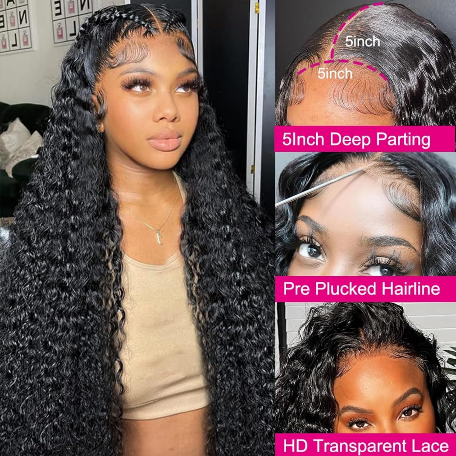Ldjoy Water Wave 5x5 HD Lace Closure Wig Natural Black Human Hair Wig
