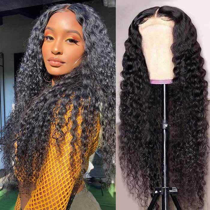 Ldjoy Deep Wave 5x5 Lace Closure Wig Natural Black Human Hair Wig