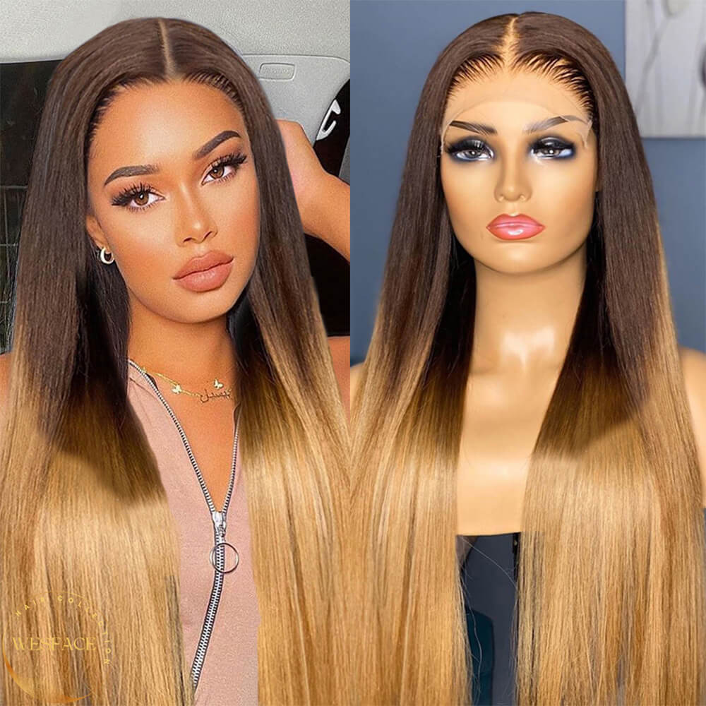 Ldjoy T2/27 Ombre Lace 13x4 Lace Front Wig pre plucked Glueless Highlight Ombre Long Straight Lace Front Wigs