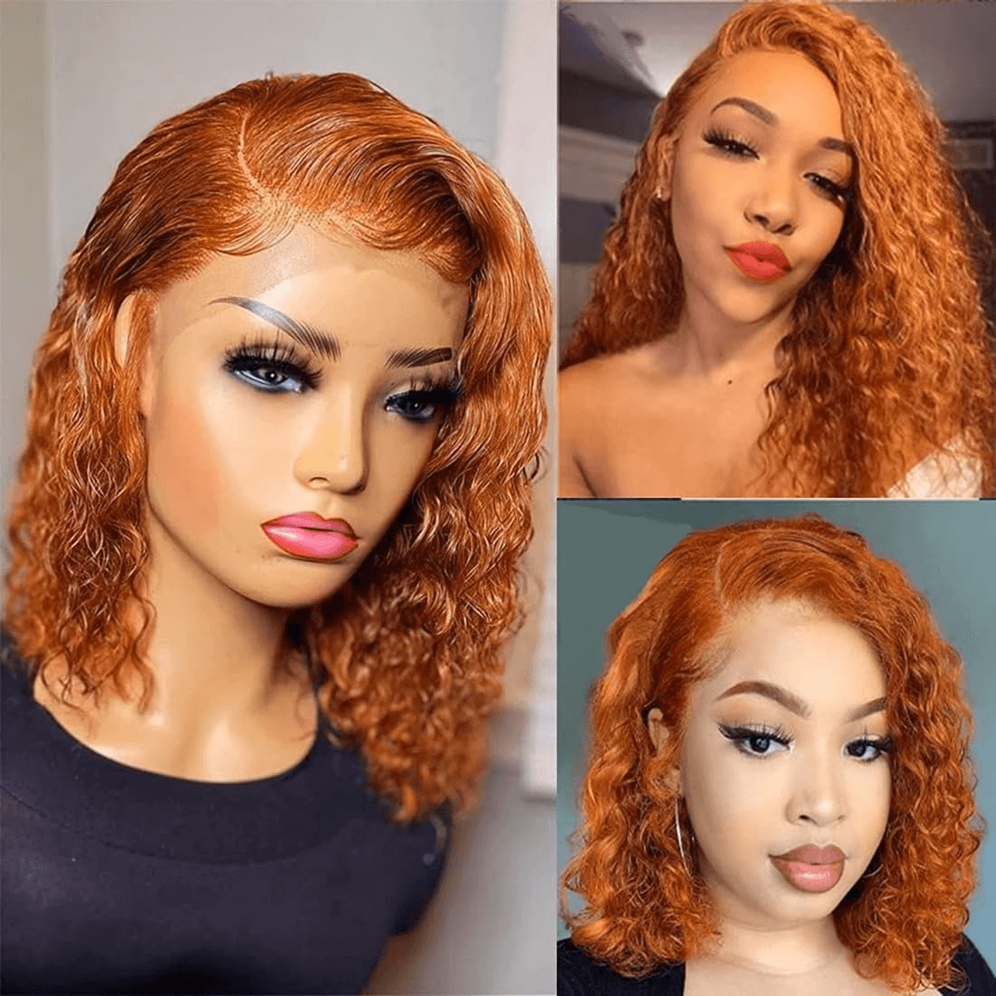 Ldjoy Wigs Ginger Curly Bob Wig Human Hair 4x4 Lace Closure Wigs Human Hair for Women Orange Ginger Short Curly Bob Wigs Human Hair