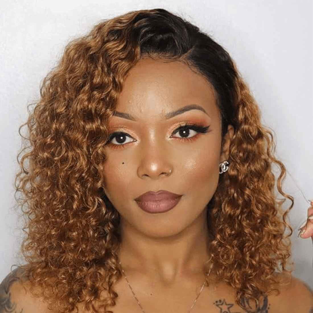 Ldjoy Ombre Lace Closure Wig Human Hair Short Curly Bob Brown Ombre Glueless Wigs Human Hair Pre Plucked With Baby Hair for Black Women 4x4 Lace Closure Brazilian Virgin Hair Dark Roots Wig
