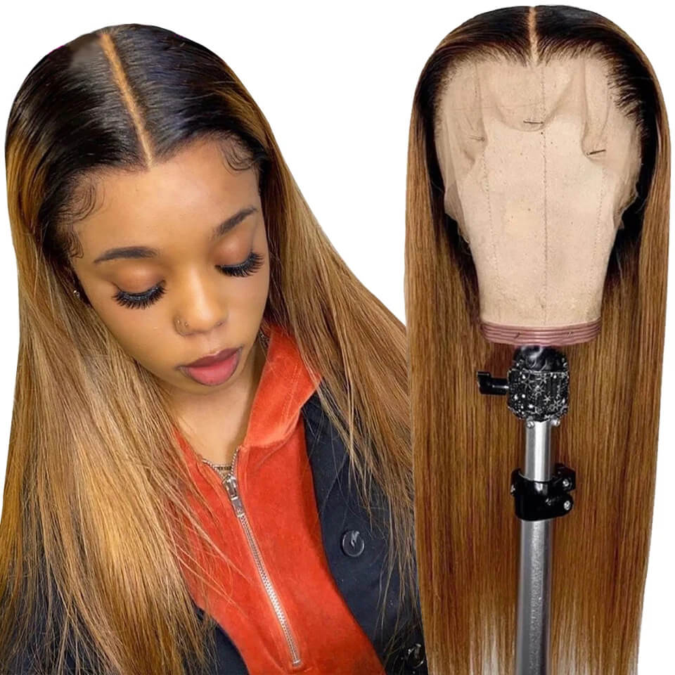 Ldjoy Ombre Blonde 1b27 Straight Lace Front Human Hair Wigs With Baby Hair 13x4 Lace Front Human Hair lace Wigs For Women Colored Remy Hair