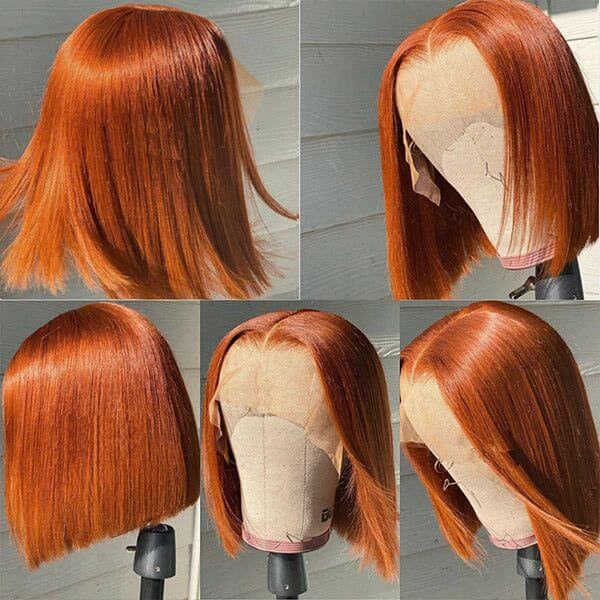Ldjoy Ginger Orange Bob Wig Human Hair 13X4 Glueless Wigs Human Hair Pre Plucked Natural Hairline 180% Density Straight Bob Ginger Lace Front Wigs Human Hair for Women Short Bob Wig