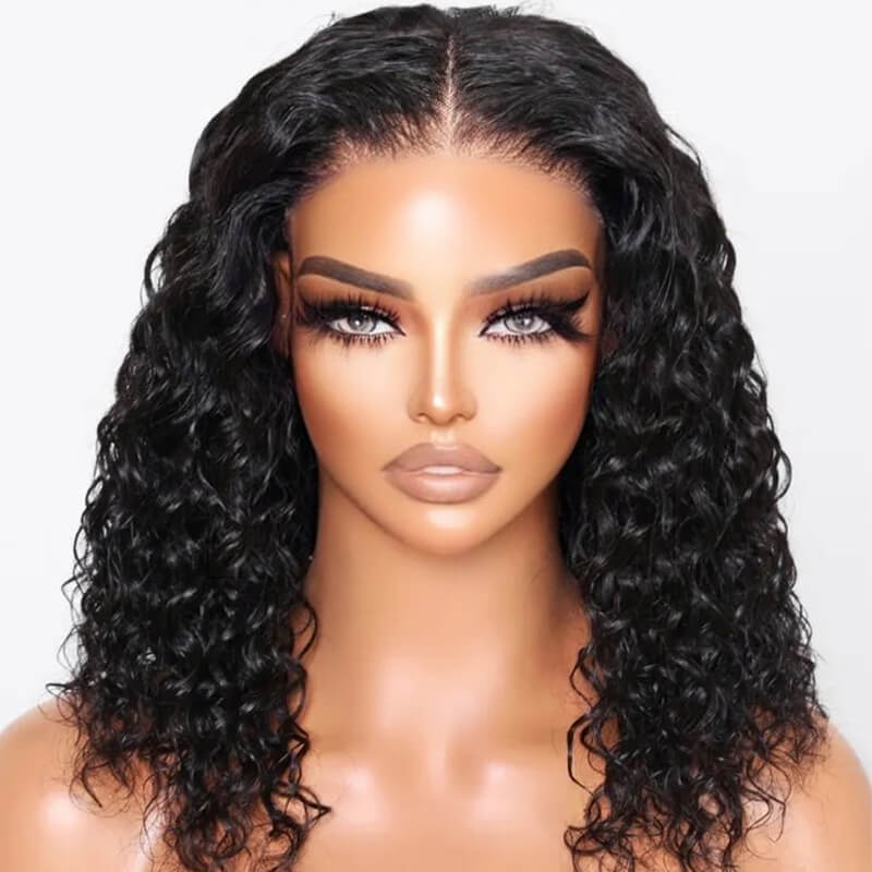 Ldjoy Wigs Glueless Bob Curly Wigs Human Hair Pre Plucked Pre Cut 4x4 HD Lace Closure Curly Wigs for Black Women Deep Wave Lace Closure Glueless Wigs Human Hair