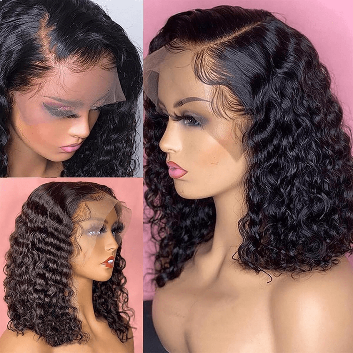 Ldjoy Wigs Bob Wig Human Hair 13x4 Deep Curly Lace Front Wigs Human Hair for Black Women Glueless Wigs Pre Plucked With Baby Hair 180% Density Short Deep Curly Frontal Bob Wigs Natural Hairline