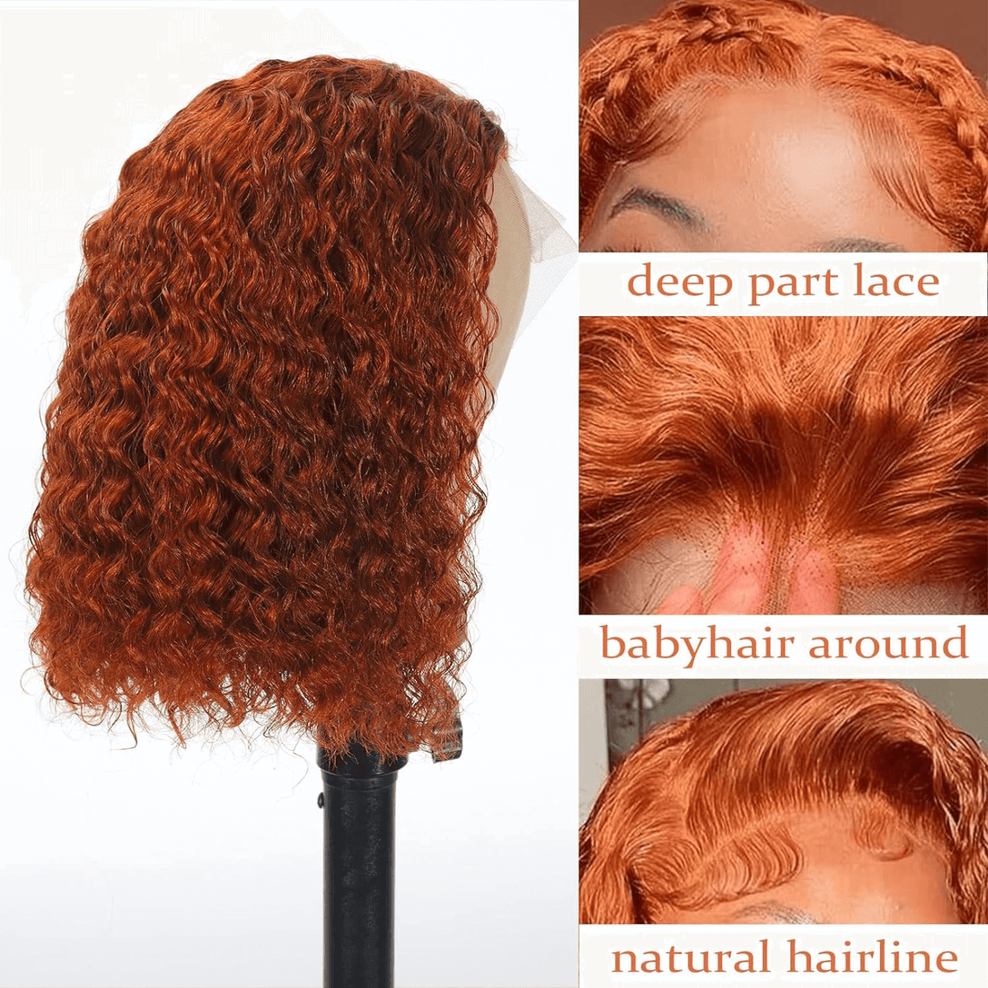 Ldjoy Wigs Ginger Curly Bob Wig Human Hair 4x4 Lace Closure Wigs Human Hair for Women Orange Ginger Short Curly Bob Wigs Human Hair