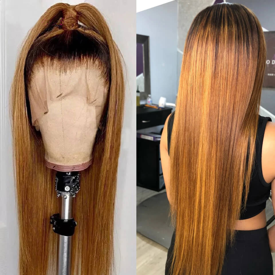 Ldjoy Ombre Blonde 1b27 Straight Lace Front Human Hair Wigs With Baby Hair 13x4 Lace Front Human Hair lace Wigs For Women Colored Remy Hair