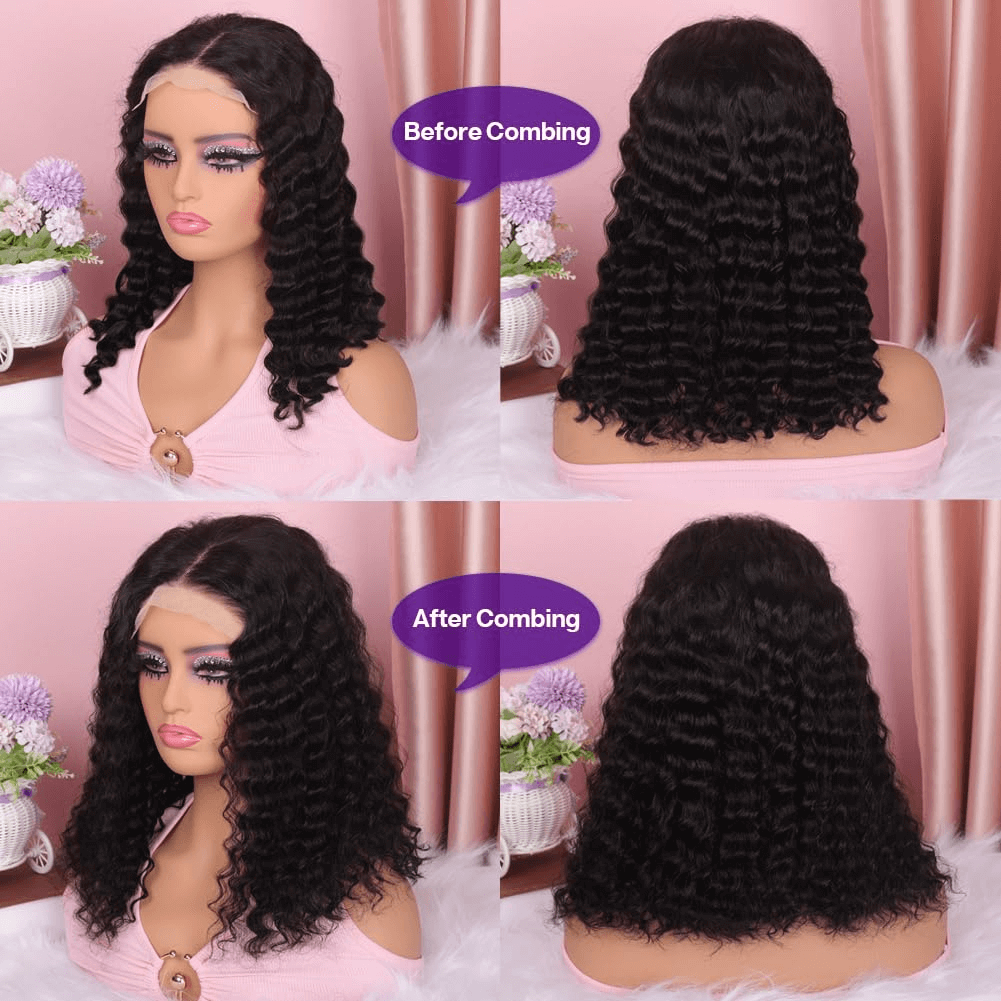 Ldjoy Wigs Glueless Curly Wigs Human Hair Pre Plucked Curly BOB Wig Human Hair 4x4 Lace Closure Wigs Human Hair Wigs for Black Women