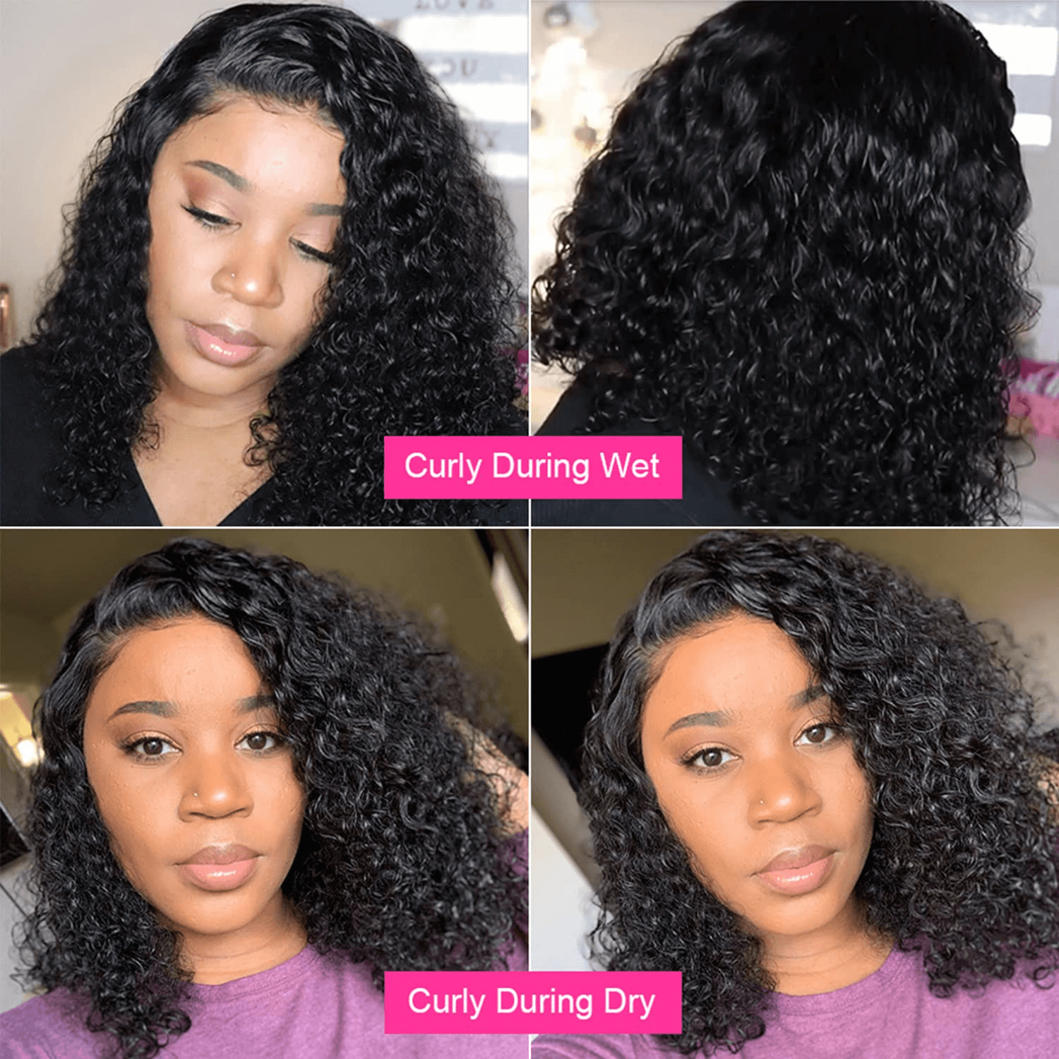 Ldjoy Wigs Glueless Curly Wigs Human Hair Pre Plucked Curly BOB Wig Human Hair 4x4 Lace Closure Wigs Human Hair Wigs for Black Women