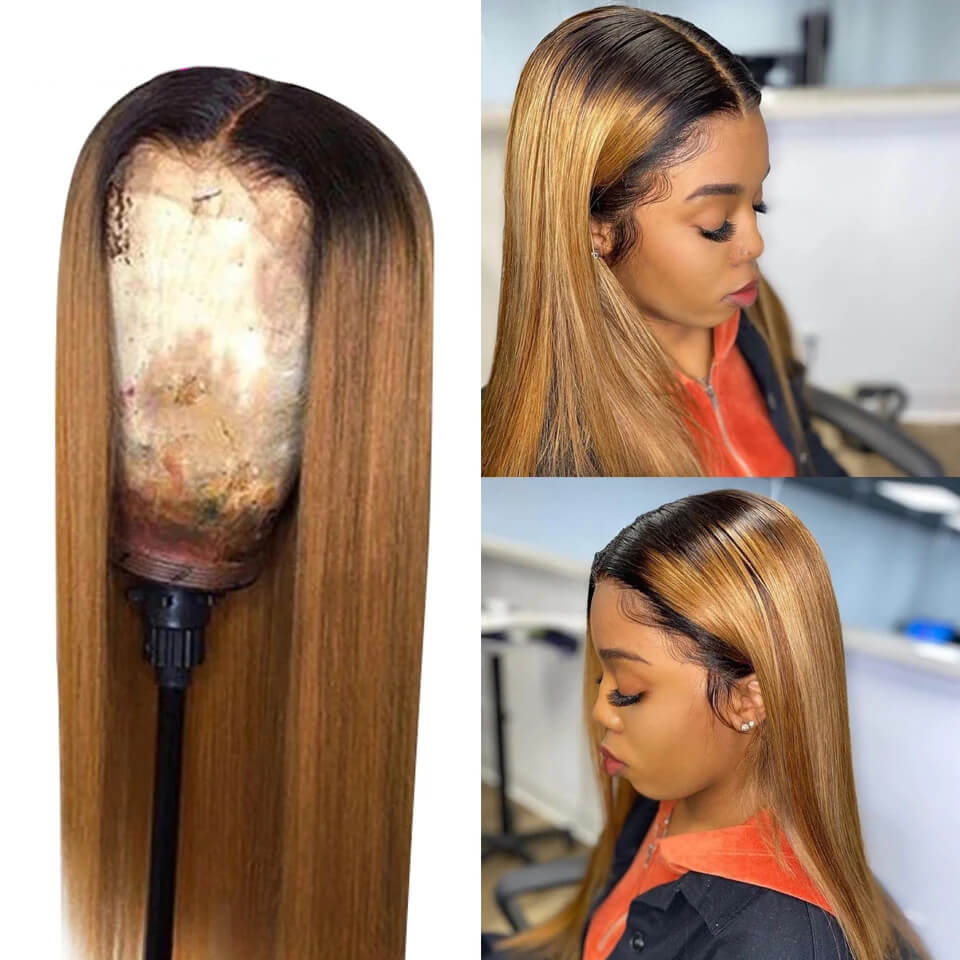 Ldjoy Ombre Blonde 1b27 Straight Lace Front Human Hair Wigs With Baby Hair 13x4 Lace Front Human Hair lace Wigs For Women Colored Remy Hair
