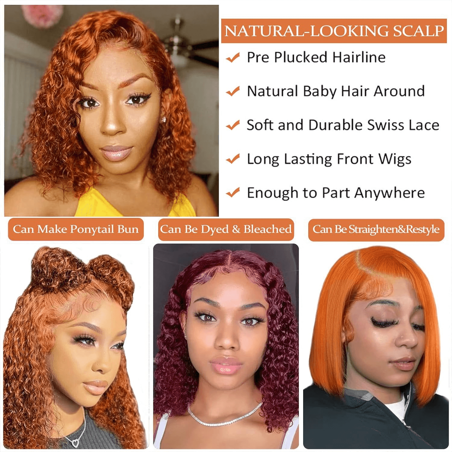 Ldjoy Wigs Ginger Curly Bob Wig Human Hair 4x4 Lace Closure Wigs Human Hair for Women Orange Ginger Short Curly Bob Wigs Human Hair