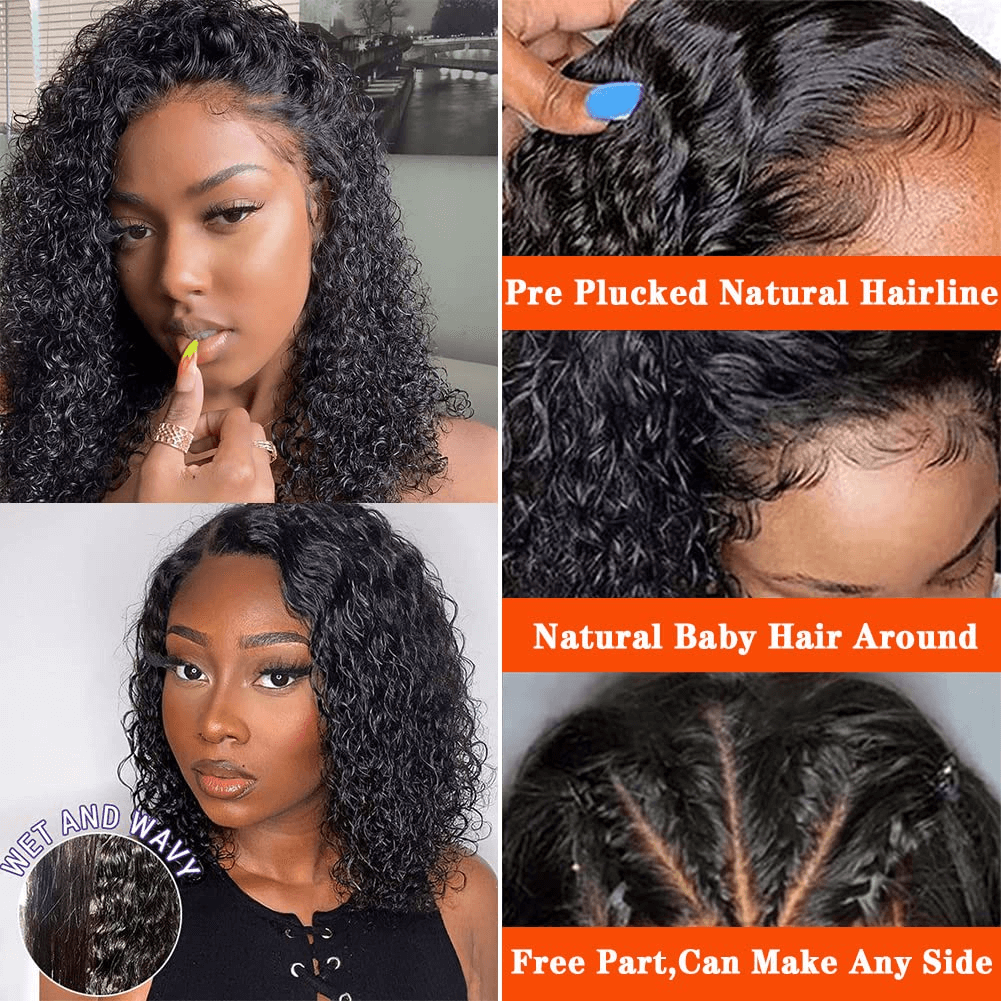 Ldjoy Wigs Bob Wig Human Hair 13x4 Deep Curly Lace Front Wigs Human Hair for Black Women Glueless Wigs Pre Plucked With Baby Hair 180% Density Short Deep Curly Frontal Bob Wigs Natural Hairline