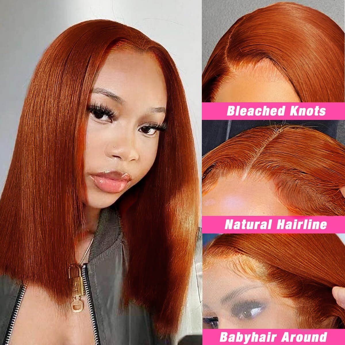 Ldjoy Ginger Orange 4x4 Lace Closure Wigs Bob Wig
