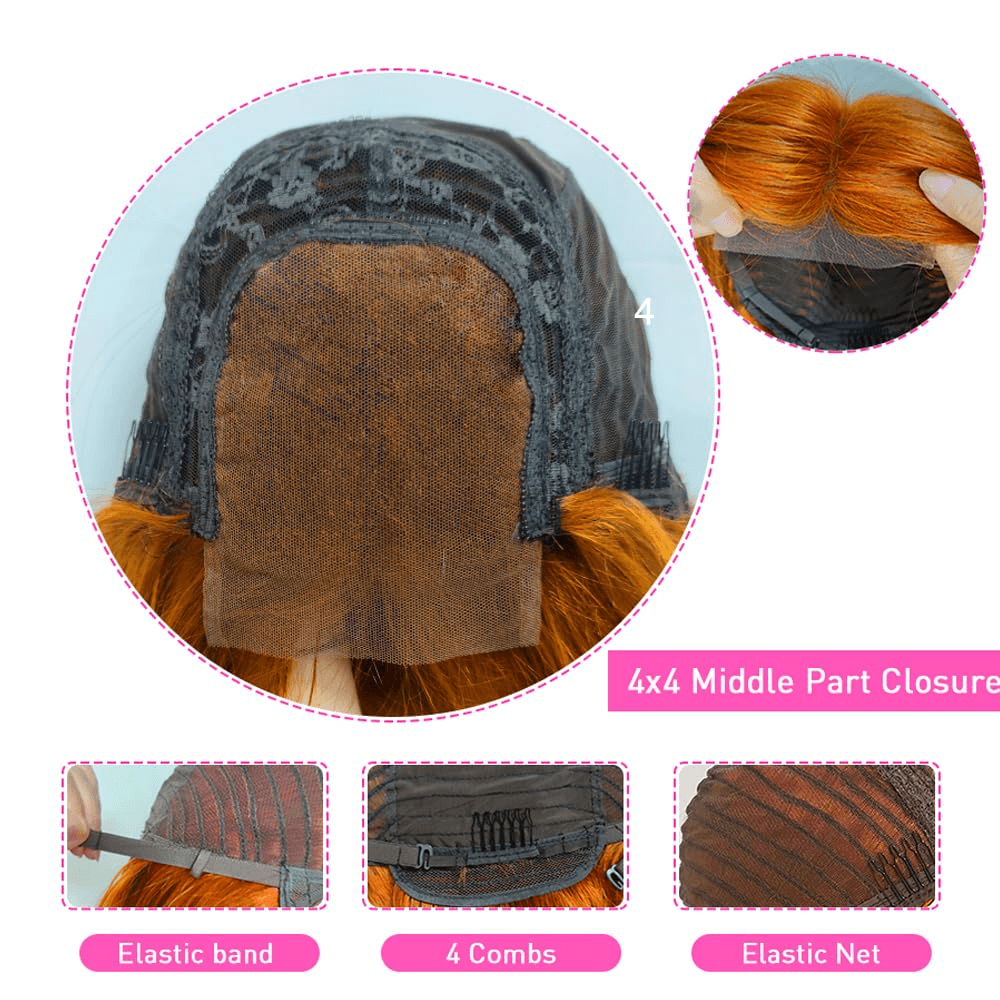 Ldjoy Wigs Ginger Lace Closure Wigs Human Hair 4X4 Straight Transparent Lace Closure Wigs