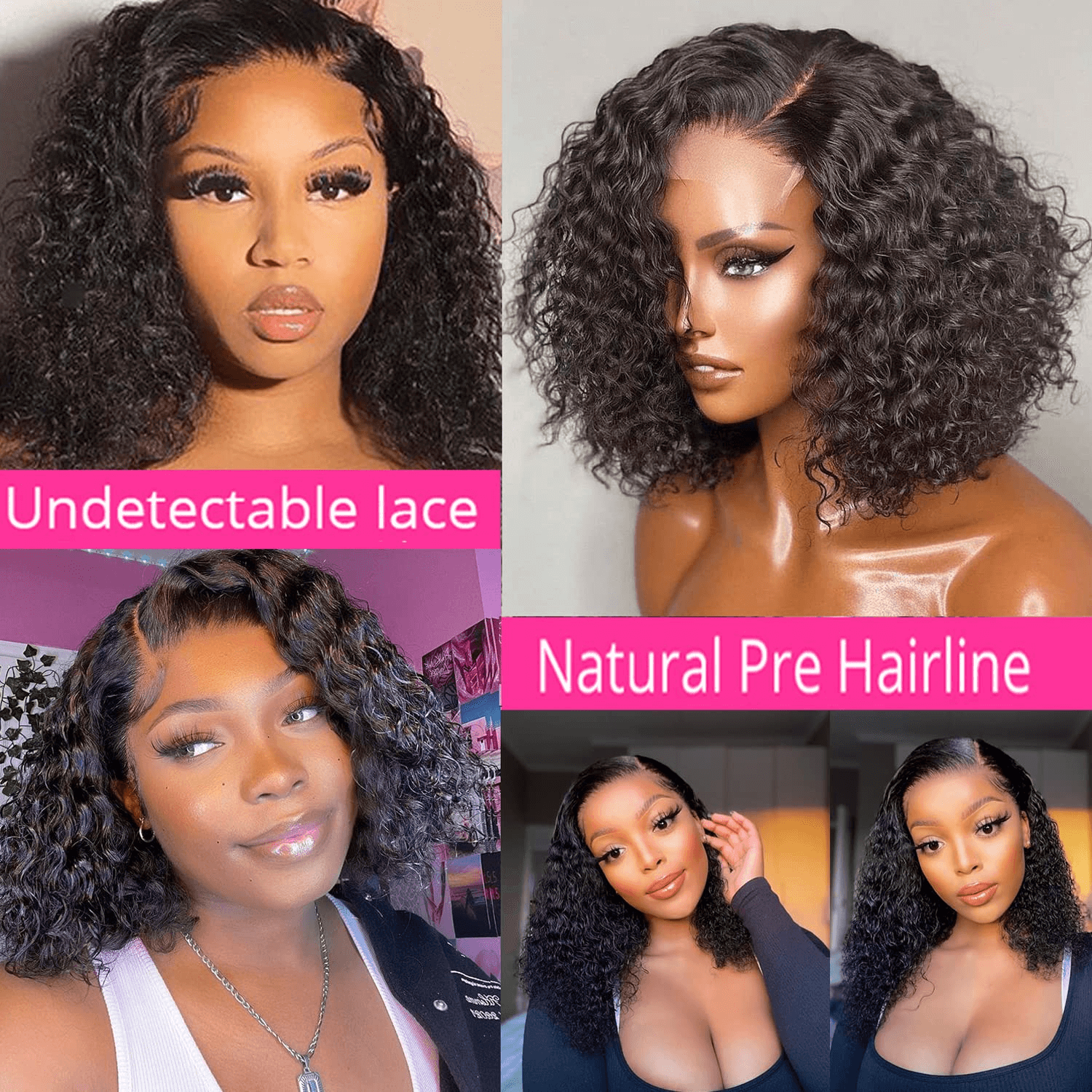 Ldjoy Wigs Glueless Curly Wigs Human Hair Pre Plucked Curly BOB Wig Human Hair 4x4 Lace Closure Wigs Human Hair Wigs for Black Women