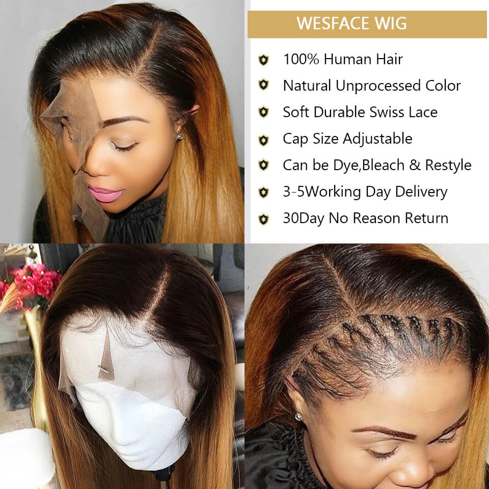 Ldjoy Ombre Blonde 1b27 Straight Lace Front Human Hair Wigs With Baby Hair 13x4 Lace Front Human Hair lace Wigs For Women Colored Remy Hair