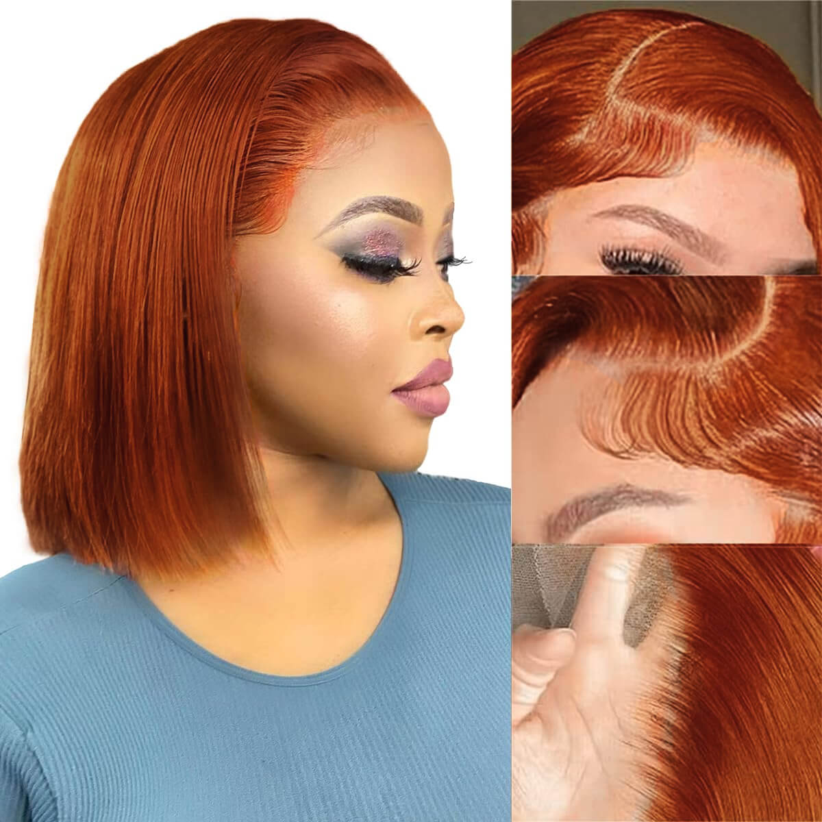 Ldjoy Ginger Orange Bob Wig Human Hair 13X4 Glueless Wigs Human Hair Pre Plucked Natural Hairline 180% Density Straight Bob Ginger Lace Front Wigs Human Hair for Women Short Bob Wig