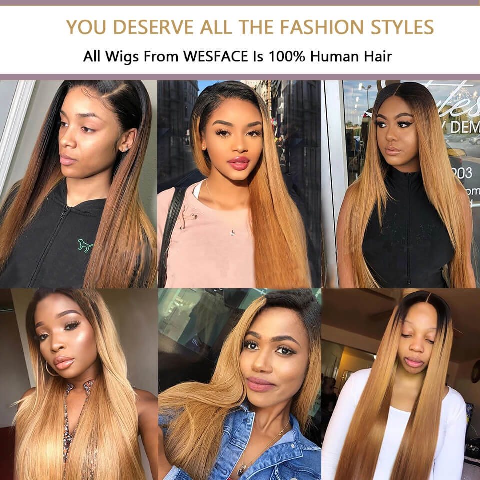 Ldjoy Ombre Blonde 1b27 Straight Lace Front Human Hair Wigs With Baby Hair 13x4 Lace Front Human Hair lace Wigs For Women Colored Remy Hair