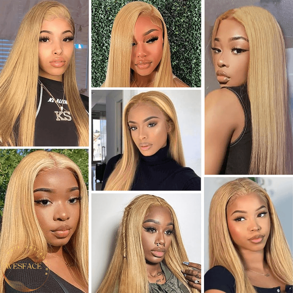 Ldjoy Honey Blonde Straight Lace Front Wig Human Hair 13x4 Honey Blonde Lace Front Wig Human Hair 180 Density 27 Colored Human Hair Lace Front Wigs Honey Blonde Human Hair Wigs for Women